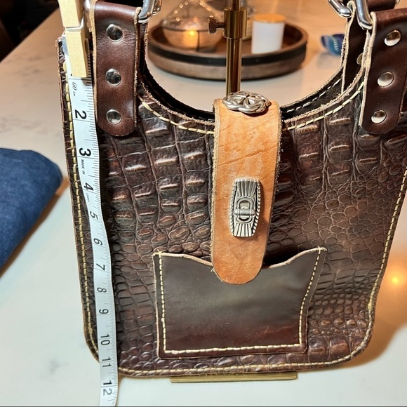 Handcrafted structured urban raw edge leather croc embossed shoulder bag NWOT - Picture 12 of 12